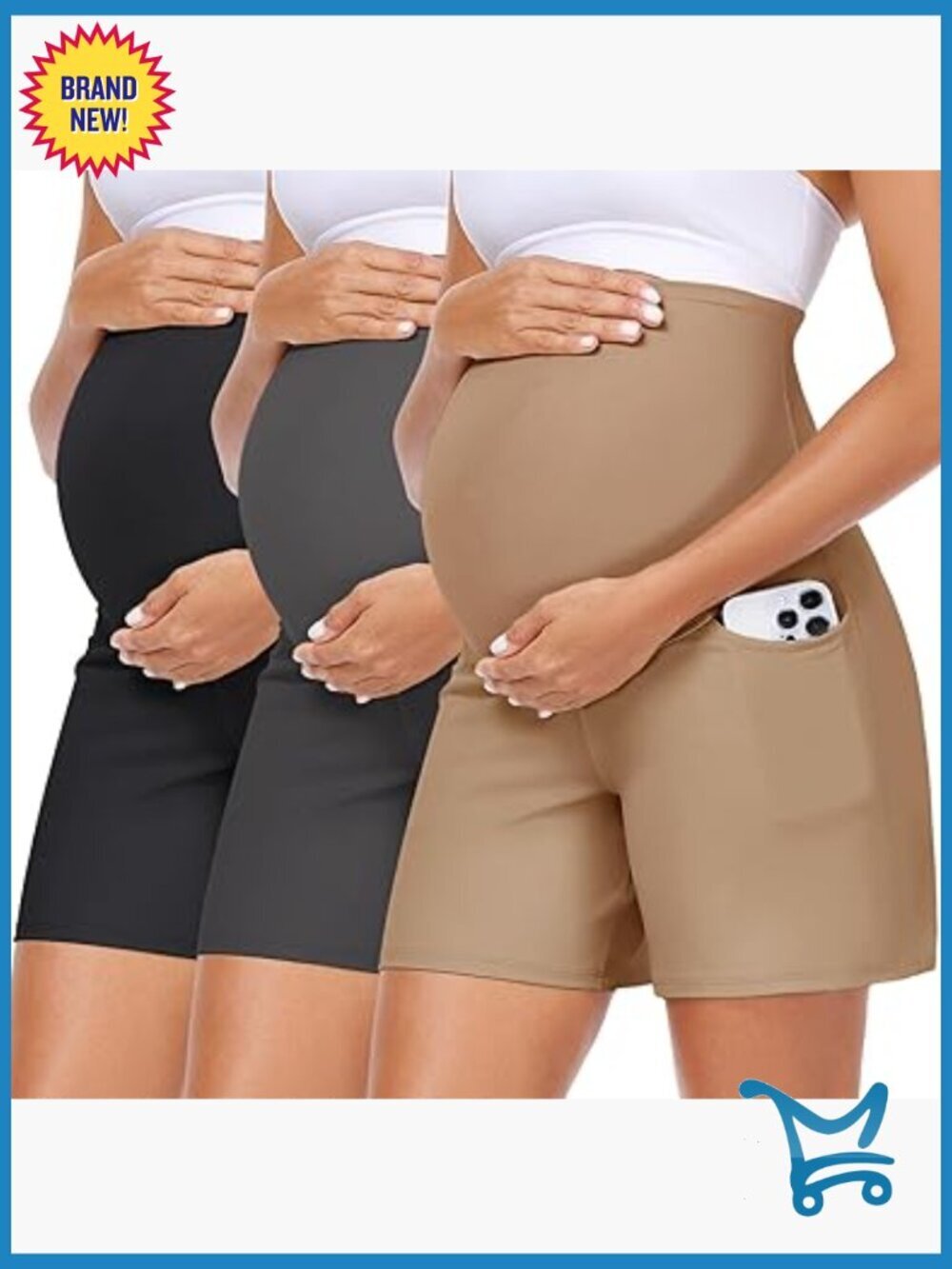 Maternity Bike Shorts with Pockets Over The Belly Yoga Active Athletic Pants